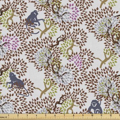 Charlieanne Abstract Wild Nature Forest with Monkey Silhouettes on Exotic Trees Multi-Purpose Fabric