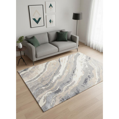 Tapis abstrait taupe 5 pi x 8 pi gris et ivoire