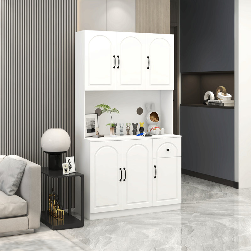 Armoire de rangement pour garde-manger, armoire autoportante avec tablettes réglables, 6 portes et 1 tiroir, Blanc