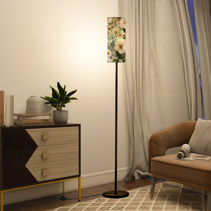  Lampe sur pied 68,5 "à motif d'aquarelle botanique sans couture à motif d'aquarelle sur pied avec abat-jour en lin et ampoule à DEL incluse