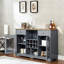Buffet, 2 tiroirs, porte-bouteilles de vin et de verre, armoires à portes élégantes, salle à manger de cuisine, buffet bleu / chêne, attrait et chêne bleu