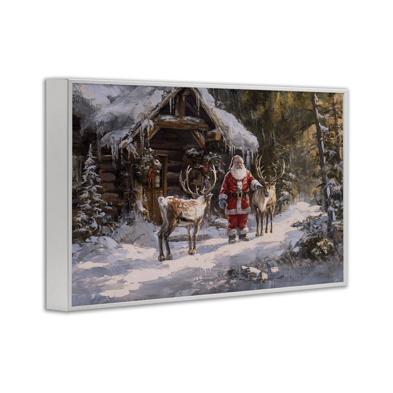 «Traditional Santa» par Cabin Canvas par Imagine It Images, H 16 po x l 24 po, Giclée encadrée blanc bord de mer