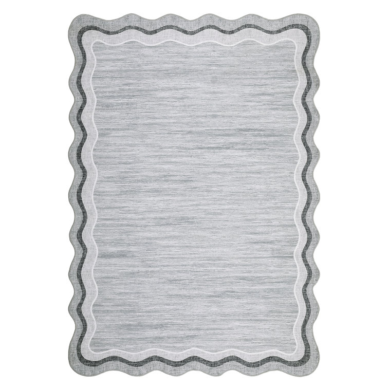 Bordered Design Machine Washable Rug with Rubber Backing for Living Room Modern Non-Slip Dining Room Rug Easy-Cleaning Floor Carpet for Bedroom