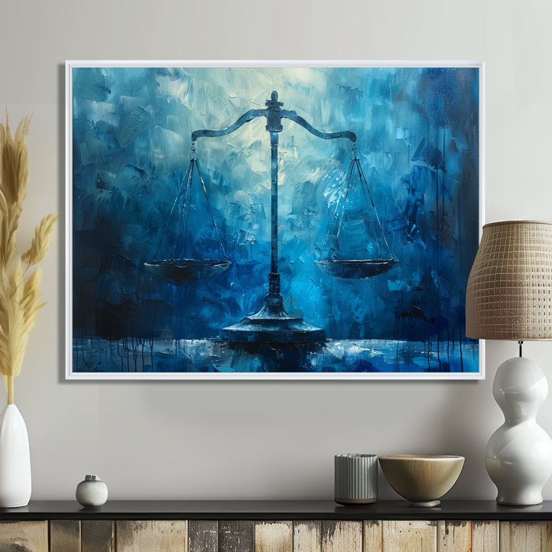 Balance bleue et bleue, astrologie, échelles de la justice - Balance astronomique, art mural, Cadre flottant blanc