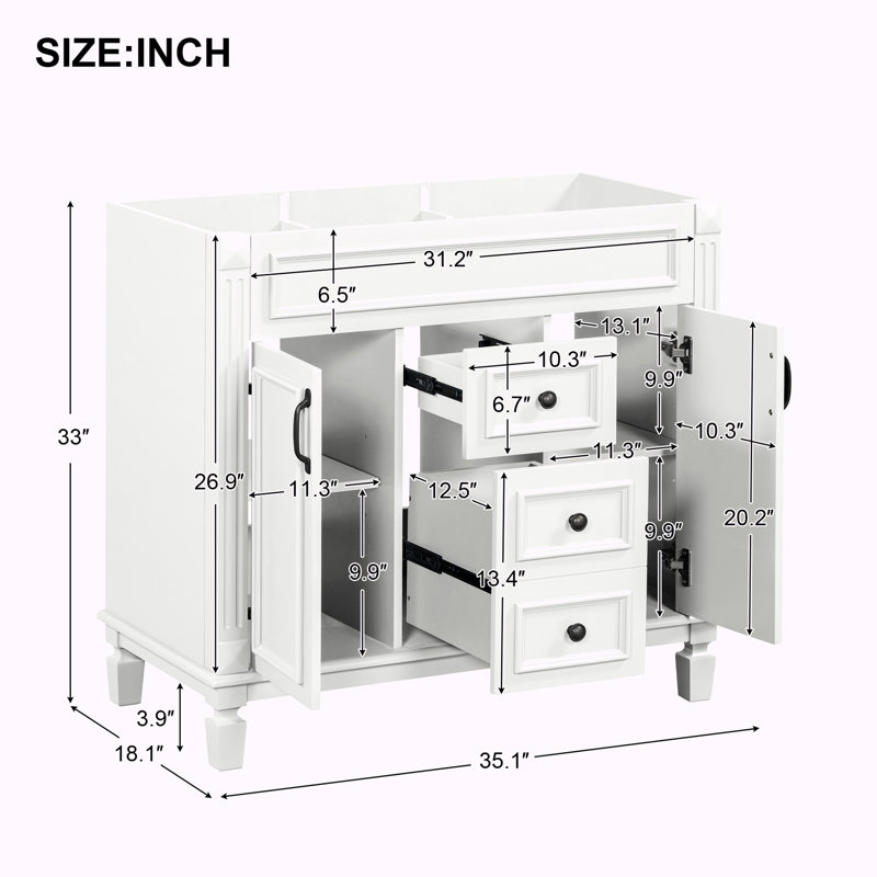 Base de meuble-lavabo simple 36 po seulement, Blanc