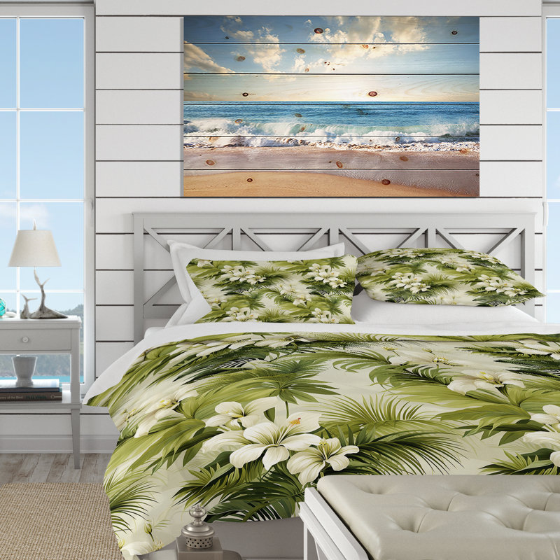 Tranquil Oasis Tropical Pattern Duvet Cover, King Duvet Cover + 2 King Shams