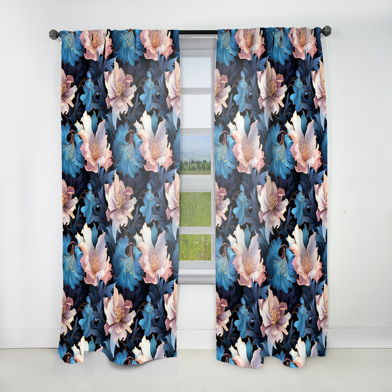 Baylen Ultramodern Botanic Floral Pattern VI - Floral Curtain - Velvet Room Darkening - 1 Panel, 52" W x 84" L