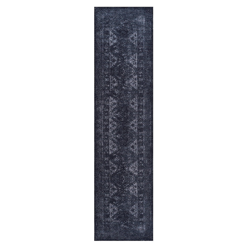 LOOM & LUXE 2'6''X10' Runner, Washable Rug, Low-Pile, Non-Slip, Non-Shedding, Foldable, Kid & Pet Friendly - Area Rugs For Living Room, Bedroom, Kitchen, Dining Room Rug (Black/Gray, 2'6''X10')
