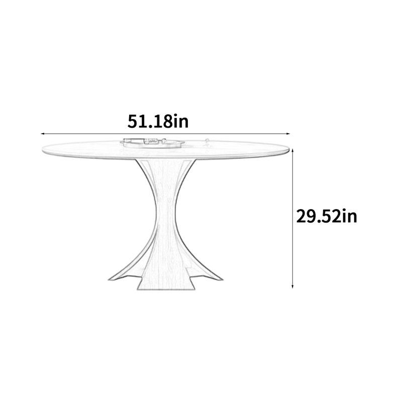 Solid Wood Round Dining Table, 29.52" H x 51.18" L x 51.18" W