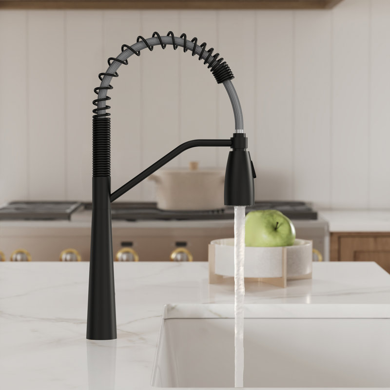  Commercial Dual-Function Pull Down Kitchen Faucet with High Arc Spring Spout, Matte Black