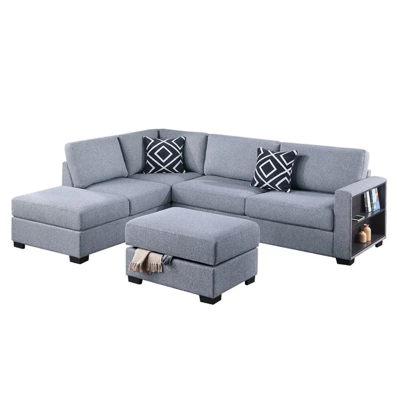 Reversible Sectional Set With Ottoman, Gray Boucle