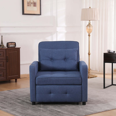 Sleeper Chair 3-in-1 Convertible Chair Bed Pull Out Sleeper Chair Beds Adjustable Single Armchair Sofa Bed with USB Ports, Side Pocket, Linen Navy