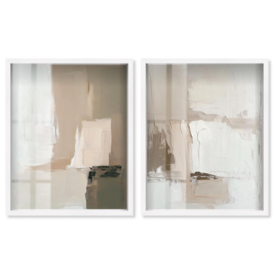 Ensemble de 2 boîtes décoratives modernes Harmony Beige & White par Art Remedy, cadre blanc, 21 x 25