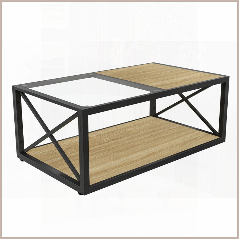 Verre trempé Table basse en bois et bois aggloméré pour le salon / la chambre à coucher - Vaste rangement, facile à nettoyer