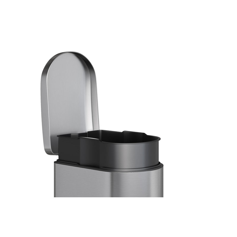 Poubelle de cuisine mince en acier inoxydable - poubelle à pédale 13 gallons / 50L - couvercle en bambou à fermeture douce, seau intérieur amovible, antirouille, facile à nettoyer pour la maison, le bureau, la salle de bain, grande capacité - argent