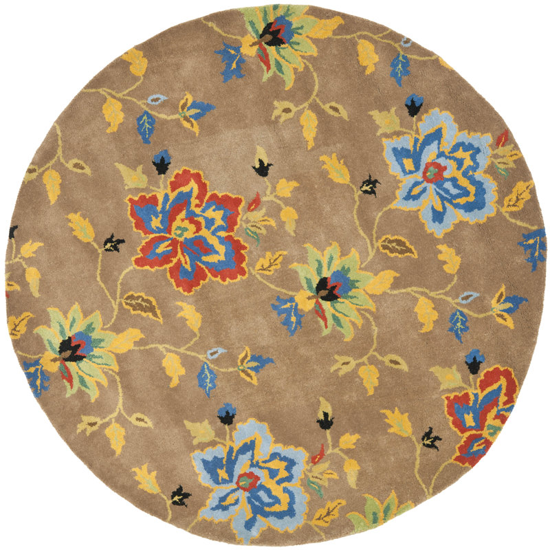 Nonia Hand Tufted Wool Floral Rug, Round 6'