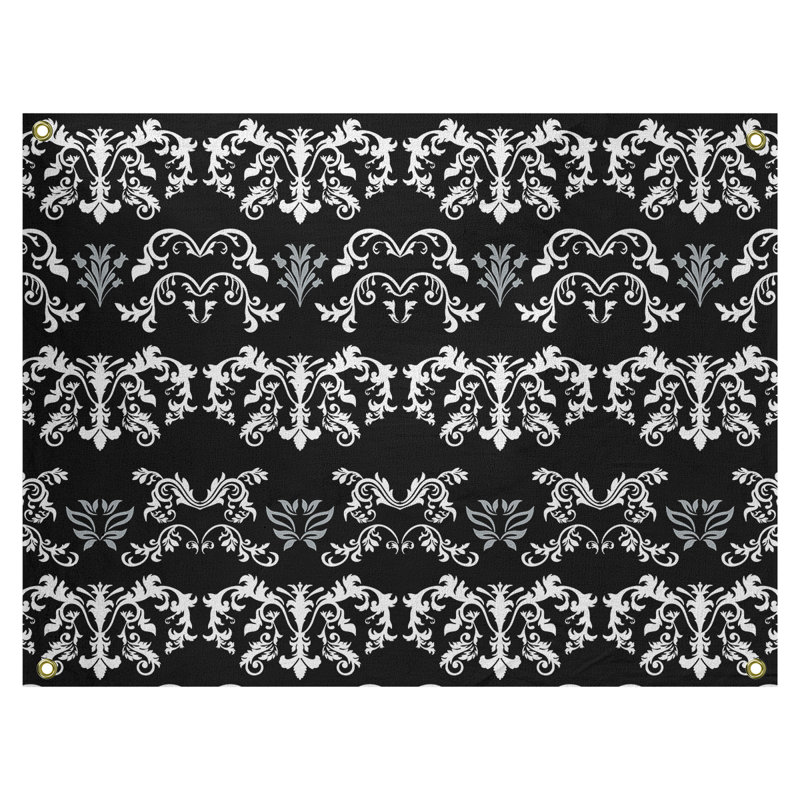 Tapisserie baroque en polyester polyester Oakland, H 50 po x l 59 po, Noir / Blanc / Gris
