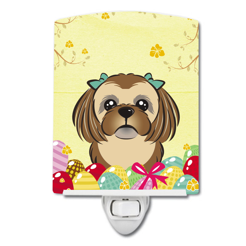 Éclairage de nuit en céramique pour oeuf de pâques jacks d’olivier terrier, Shih tzu brun chocolat