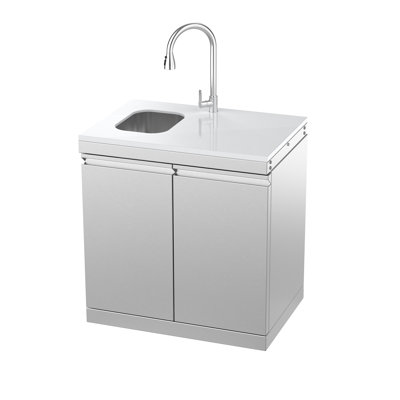Meuble-lavabo à double porte en acier inoxydable avec comptoir en quartz blanc