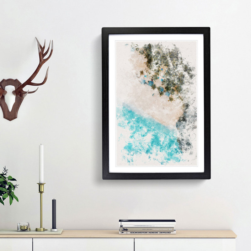 El Nido In The Philippines Watercolour - Picture Frame Graphic Art, 33cm H x 24cm W x 2cm D, Black Framed