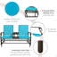Outdoor Glider Bench With Center Table, Metal Frame Patio Loveseat With Breathable Mesh Fabric And Armrests