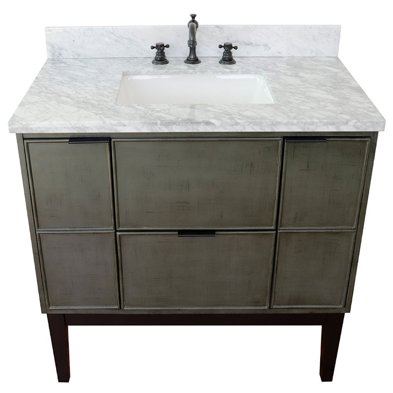 37'' Single Bathroom Vanity with Top, White Carrara