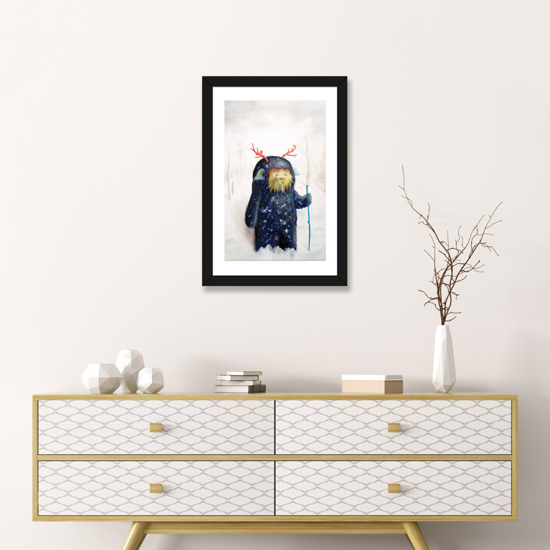 «Yéti» par Scott Mills - impression d'art graphique, H 24 po x l 16 po x P 1 po, Papier encadré noir, Blanc