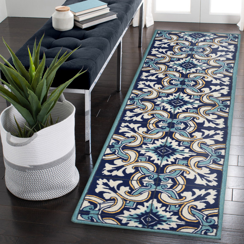 Tapis bleu touffeté à la main Demirhan, Tapis de couloir 2 pi x 8 pi