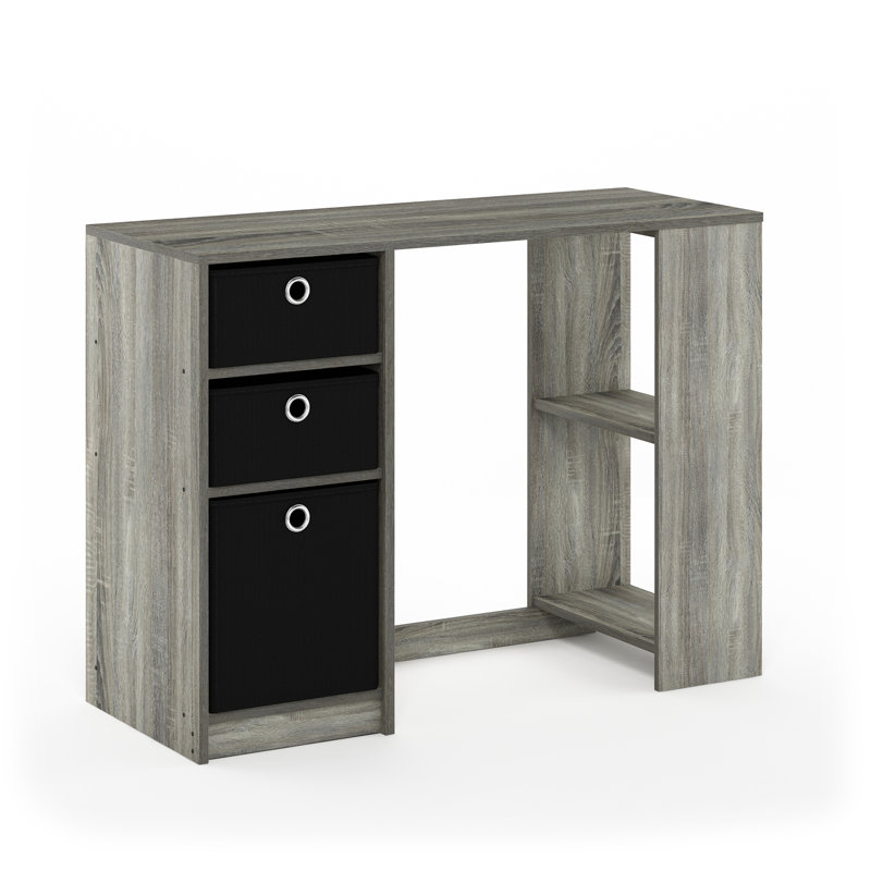 Bracan Writing Computer Desk with Bin Drawers, French Oak Grey/Black