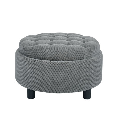 25Inch Round Storage Ottoman With Tray, Moderntufted Fabric Circle Coffee Table With Storage, Upholstered Ottoman With Removable Top For Living Room,