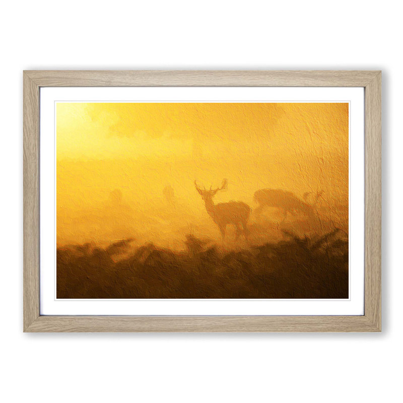 Grazing Stag Deer - Picture Frame Painting Print, Oak Framed, 36cm H x 48cm W x 2cm D