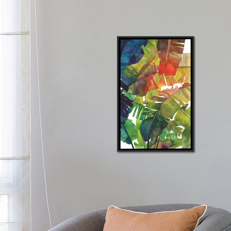 " Banana Leaves " by Maja Wronska, 26" H x 18" W x 1.5" D, Black Framed Canvas, No Mat