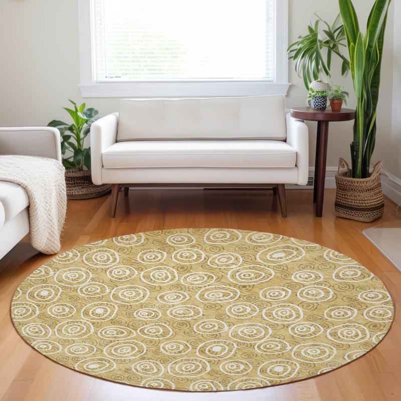 Premium Machine Washable Prisco Gold Rug, Round 8'