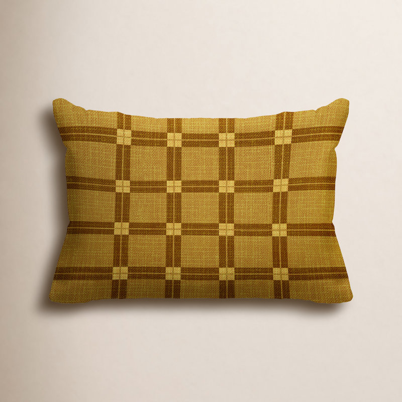Plaid Outdoor Reversible Throw Pillow, Gold, 14"H x 20"W