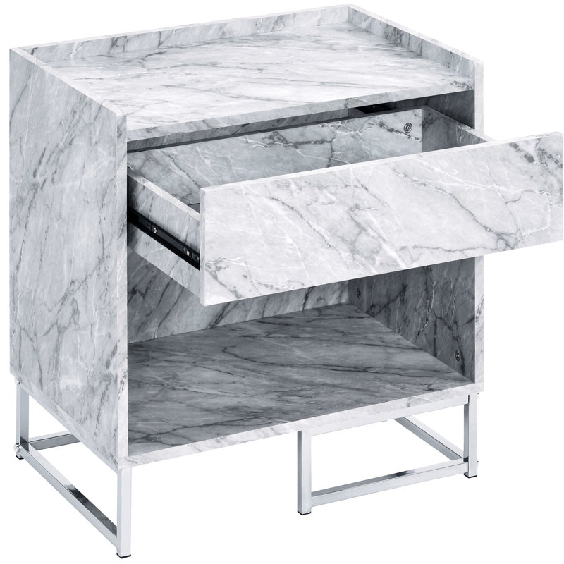 Table d'appoint de salon moderne avec finition en faux marbre et détails de rangement supplémentaires