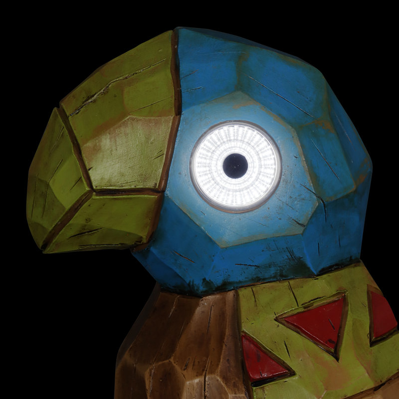 Solar Tiki Parrot Garden Statue with LED Eyes, 10 Inches