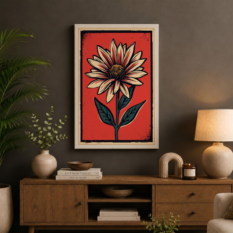 Blooming Daisy Botanical - Wrapped Canvas, 36x24 - 91.4 x 61.0 cm, Ochre Border