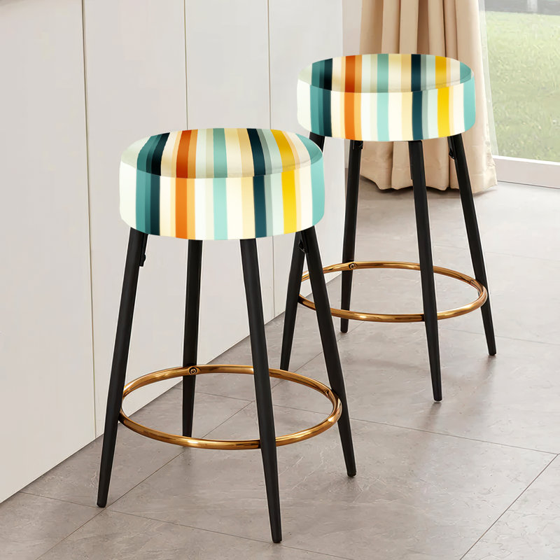 Ensemble de 2 tabourets de bar rayés beige et vert Harmony