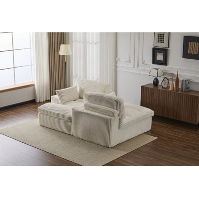 Double méridienne intérieure, canapé-lit rembourré surdimensionné pour l'intérieur, canapé-lit luxueux à assise profonde, causeuse modulaire, causeuse en velours côtelé pour le salon, aucun assemblage requis, blanc