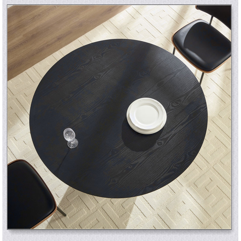 MDF Dining Table for Dining Room Round Dinner Tables Mid-Century Modern Table, Black, 29.25"H x 46.45"L x 46.45"W