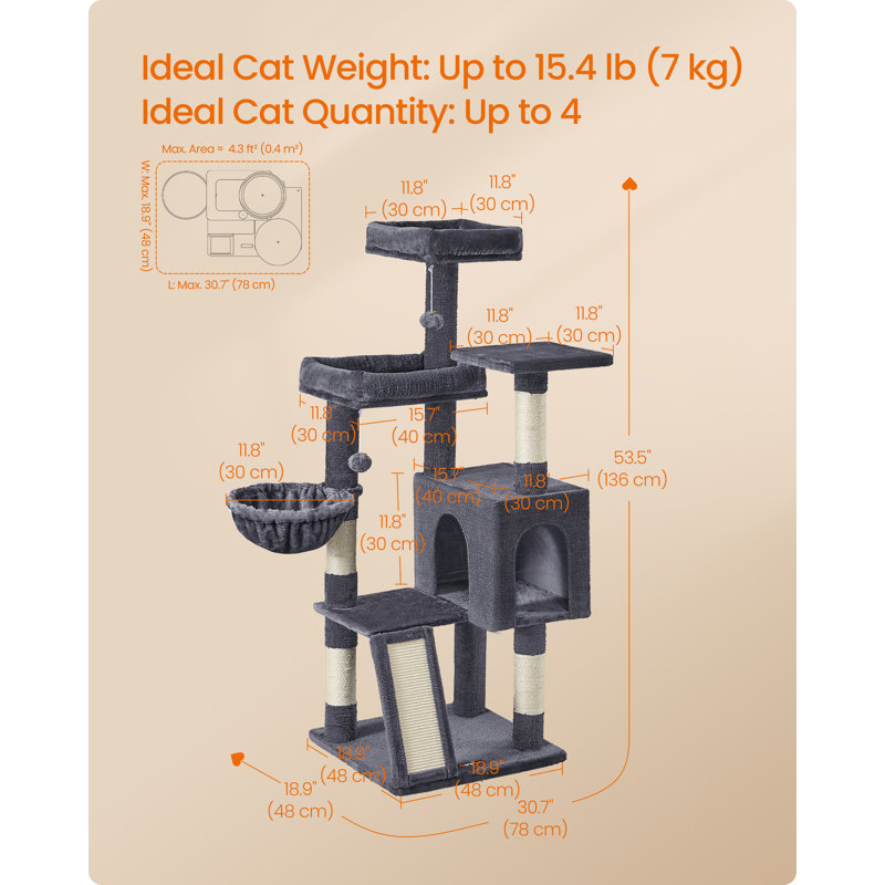 138cm H Cat Tree, Dark Grey