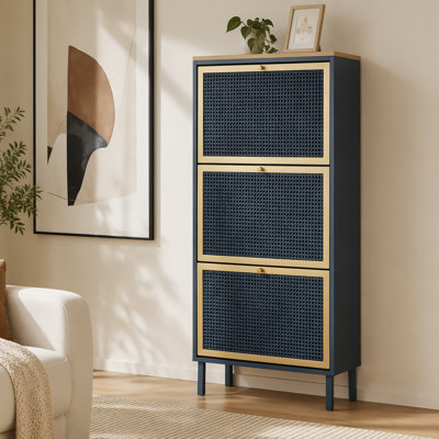 3 Metal Door Shoe Rack, Freestanding  Shoe Storage Cabinet, Metal rattan,  Entryway