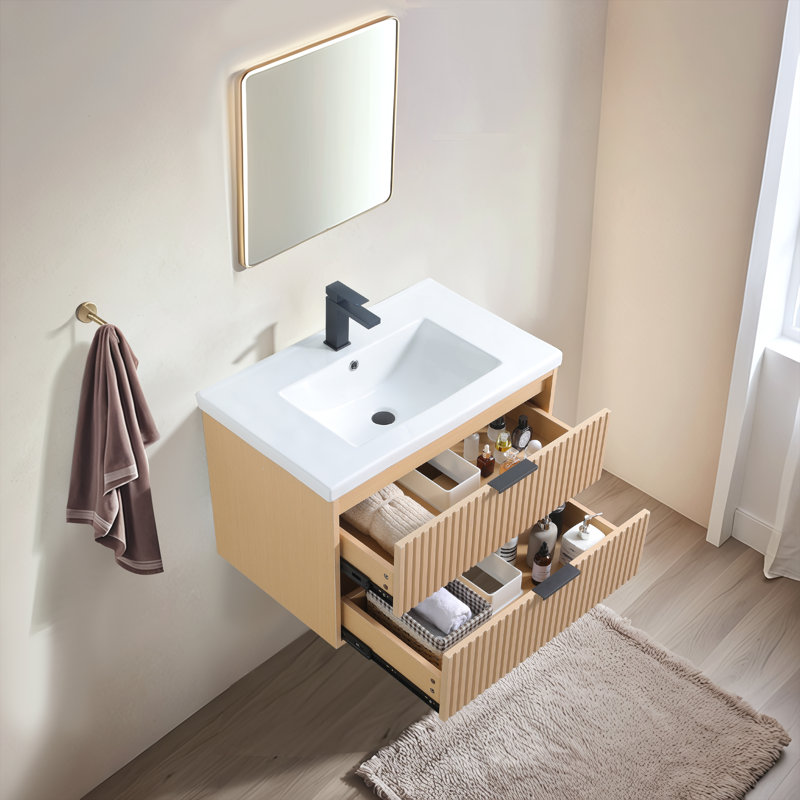 30'' Modern Wall-Mounted Single Bathroom Vanity Set, Beige