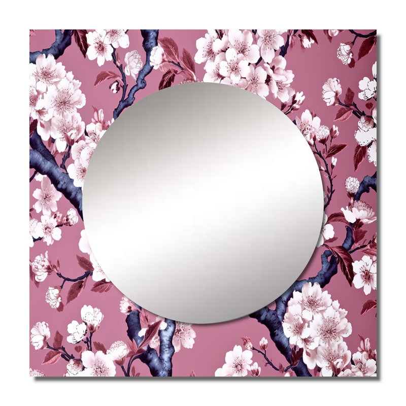 Cherry Blossum Flower Whispers I - miroir carré floral pour décoration murale, 23 po x 23 po