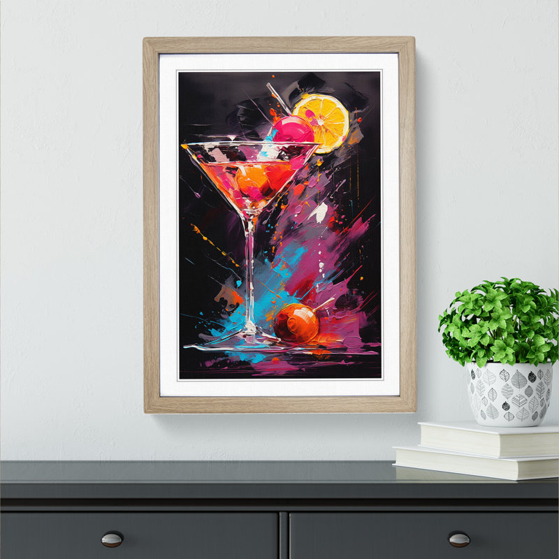 Cocktail Gestural No.2 - Single Picture Frame Print on Wood, Oak, 34cm H x 25cm W x 2cm D