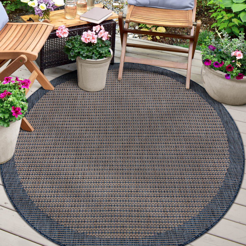 Tapis intérieur / extérieur Marshanna Odin, Bleu, Rond 4 pi