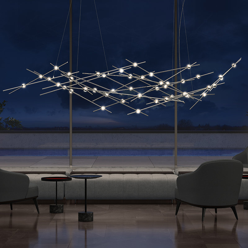 Constellation 44 - Light LED Chandelier, Clear, Satin Nickel, 2700K
