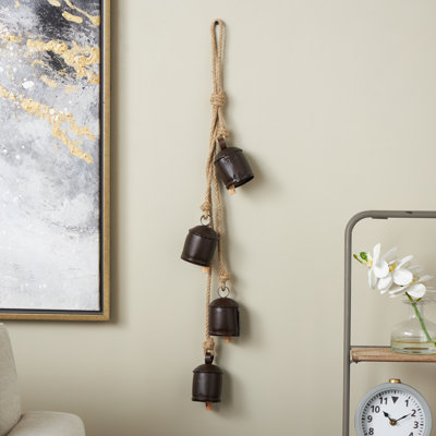 Cole And Grey Metal Cluster Indoor Outdoor Decorative Bells With Jute Hanging Rope