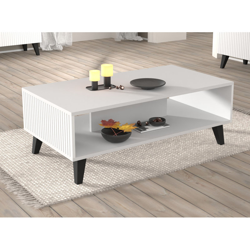 Fontainbleau Four Leg Coffee Table with Storage, Black, Matt white