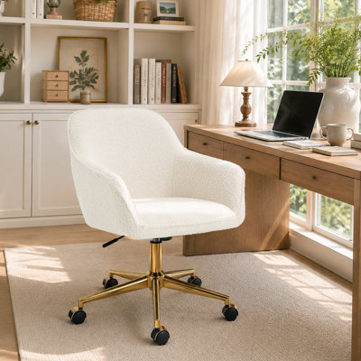 Adamell Modern Swivel Upholstered Adjustable Height Task Chair with Armrests and Gold Steel Frame